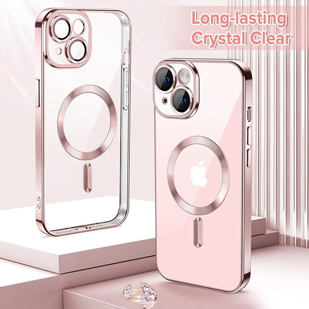 Funda MagSafe para Apple iPhone 15, Techsuit, Luxury Crystal, Rosa