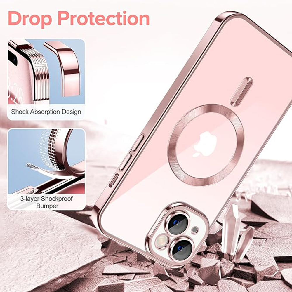 Funda MagSafe para Apple iPhone 15, Techsuit, Luxury Crystal, Rosa