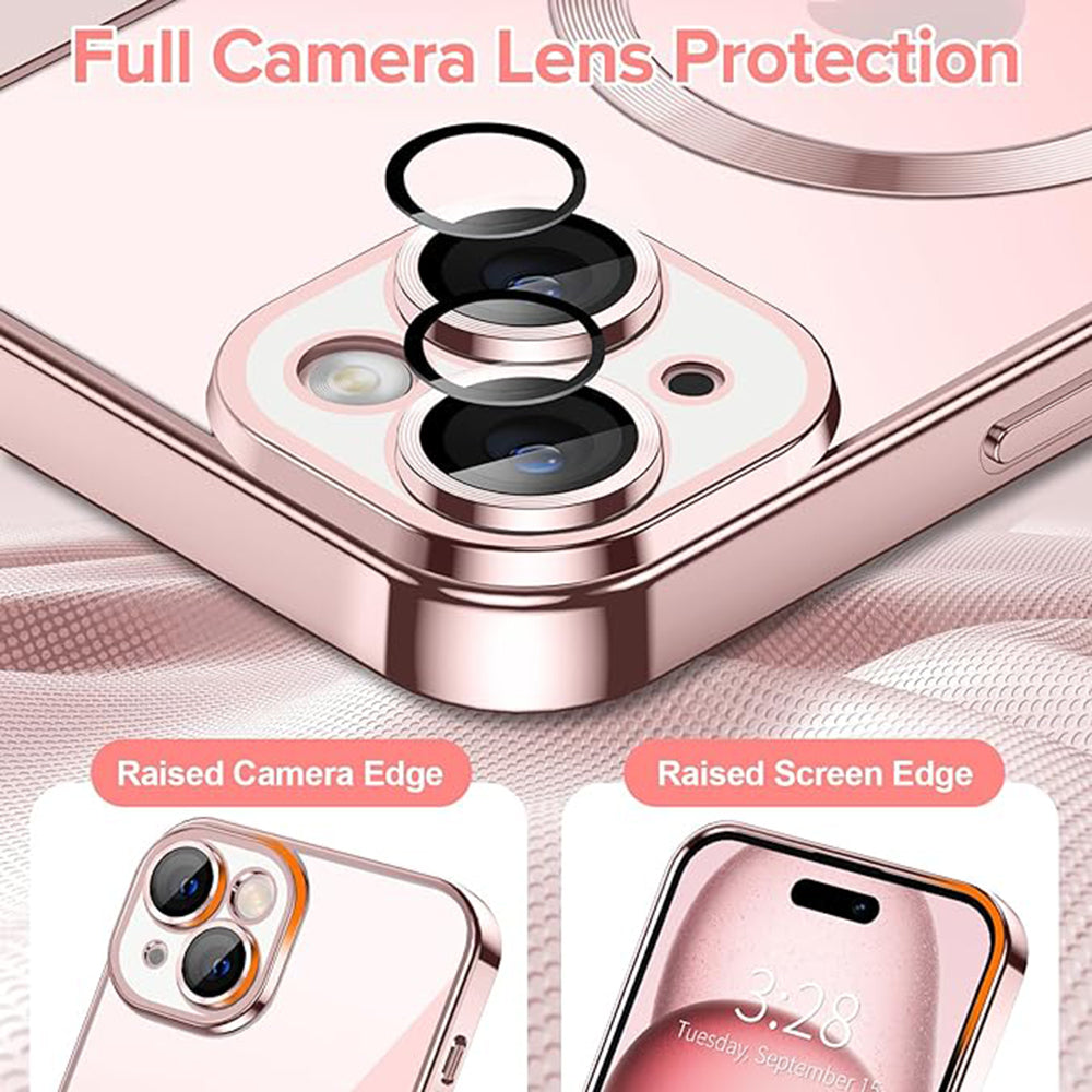 Funda MagSafe para Apple iPhone 15, Techsuit, Luxury Crystal, Rosa