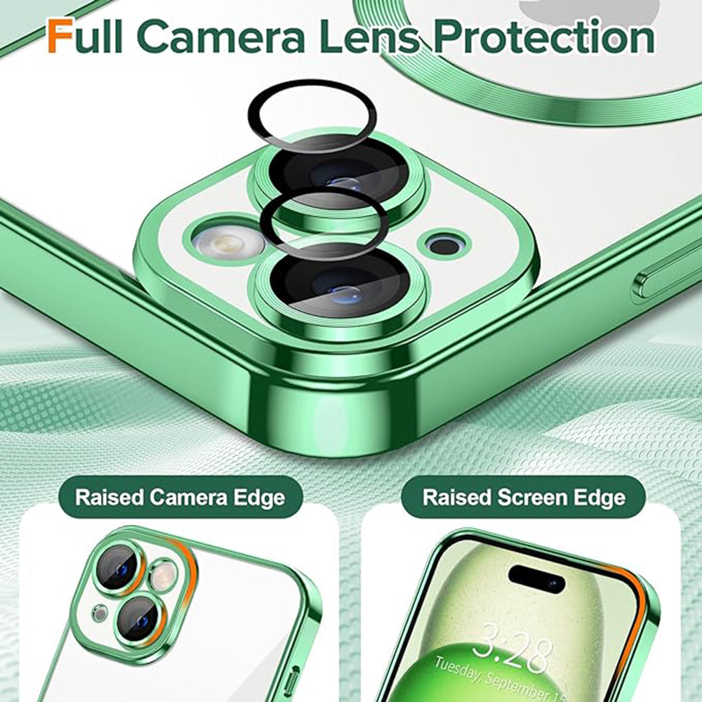 Funda MagSafe para Apple iPhone 15, Techsuit, Luxury Crystal, Verde Claro