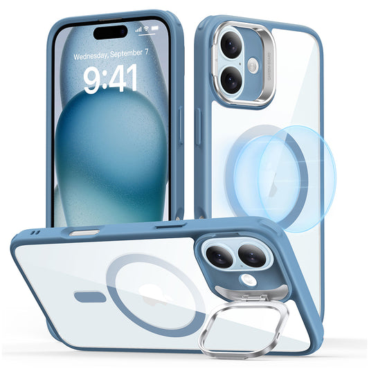 Funda MagSafe para Apple iPhone 16, ESR, Classic Hybrid Kickstand, Azul Transparente