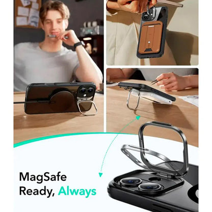 Funda MagSafe para Apple iPhone 16, ESR, Classic Hybrid Kickstand Slide, Negra Transparente