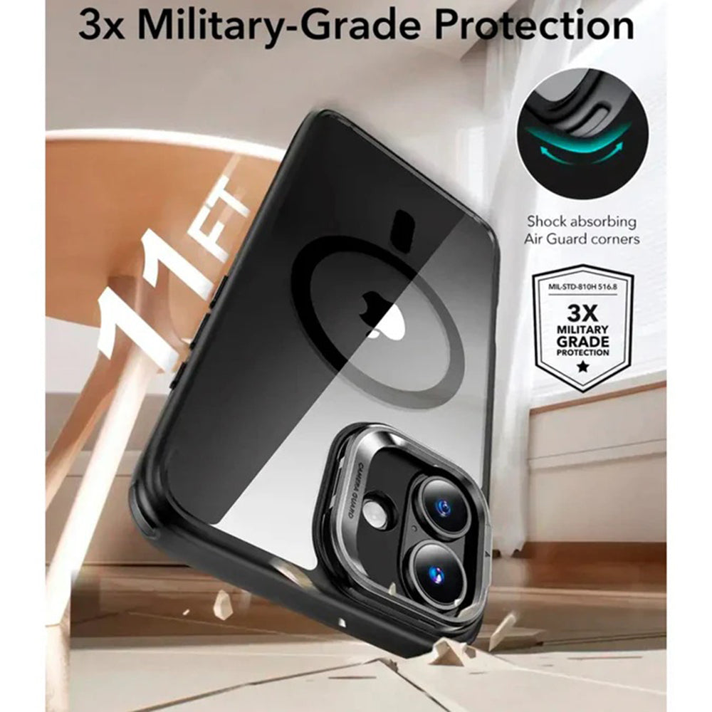 Funda MagSafe para Apple iPhone 16, ESR, Classic Hybrid Kickstand Slide, Negra Transparente