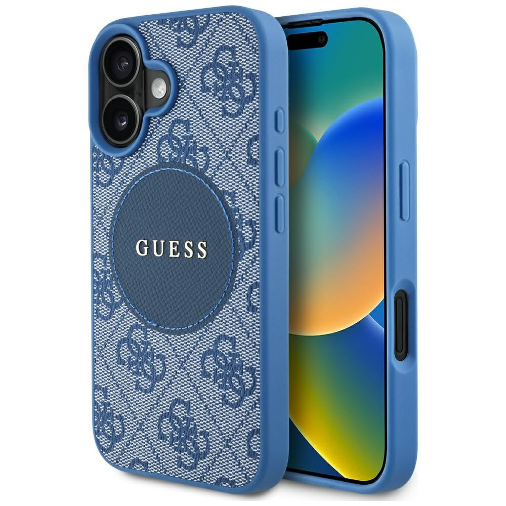 Funda MagSafe para Apple iPhone 16, Guess, 4G Circle Classic Logo, Azul