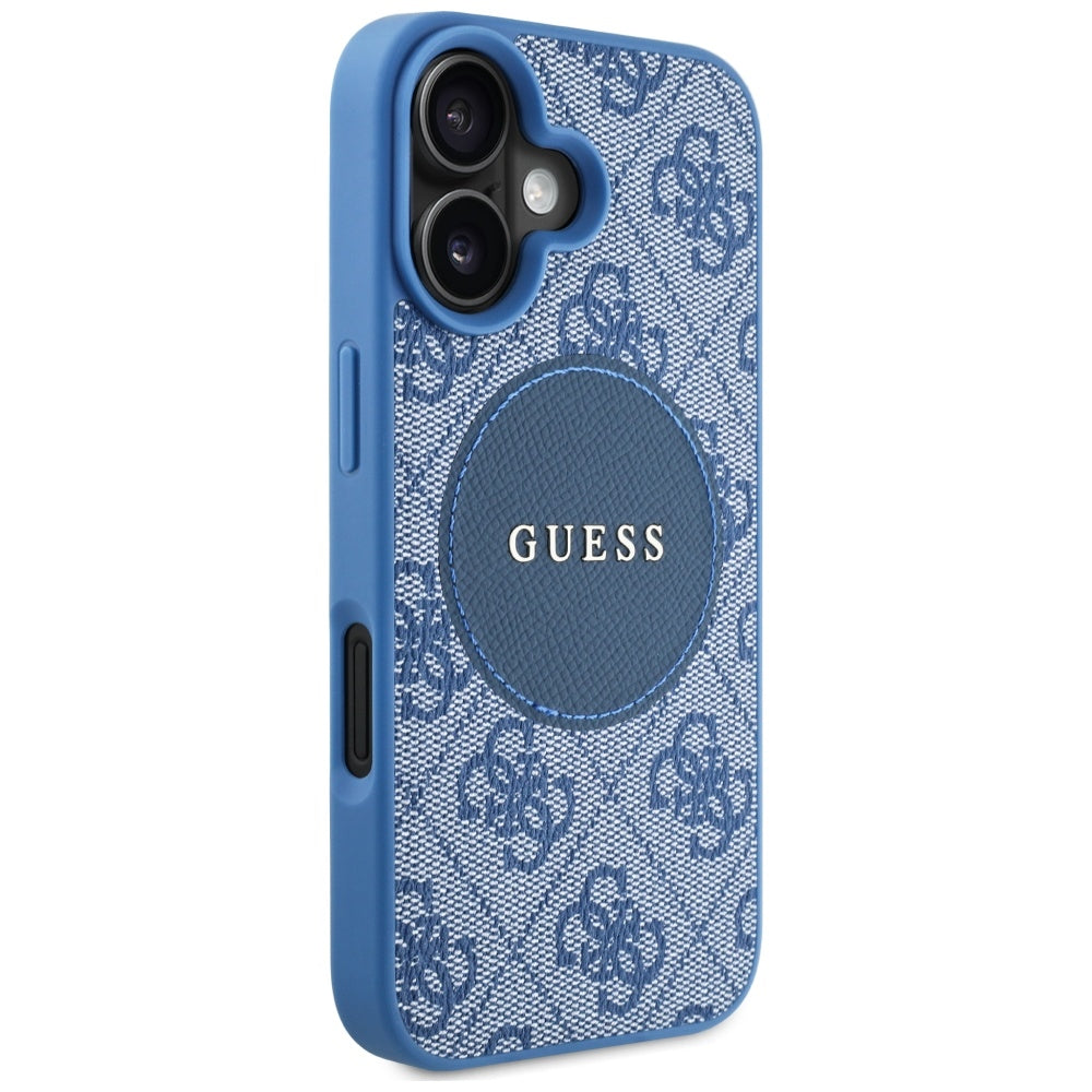 Funda MagSafe para Apple iPhone 16, Guess, 4G Circle Classic Logo, Azul