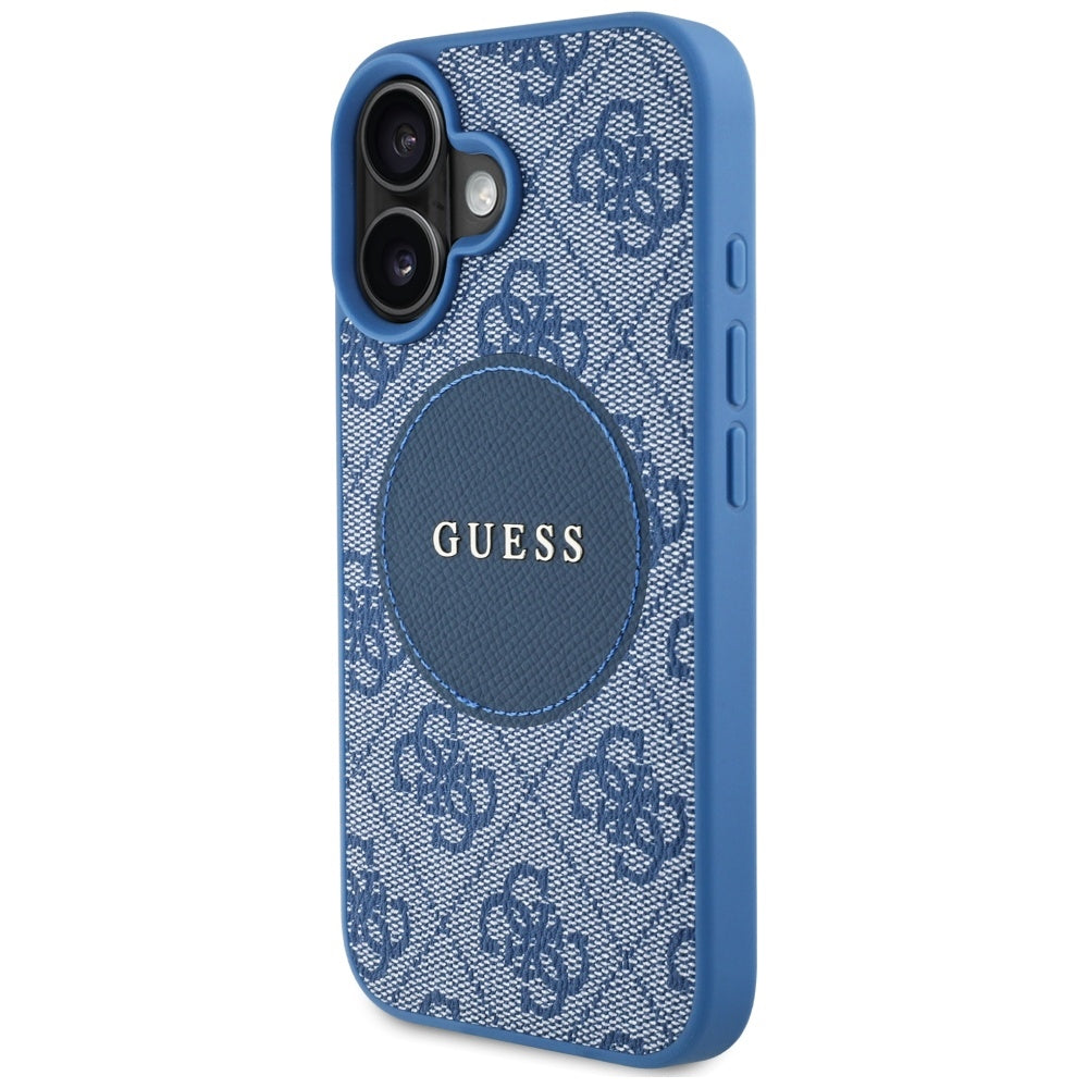 Funda MagSafe para Apple iPhone 16, Guess, 4G Circle Classic Logo, Azul