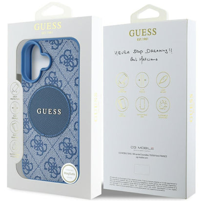 Funda MagSafe para Apple iPhone 16, Guess, 4G Circle Classic Logo, Azul