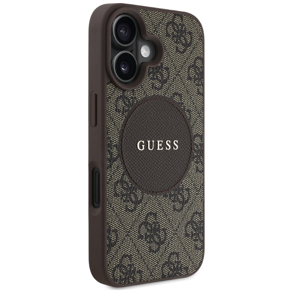 Funda MagSafe para Apple iPhone 16, Guess, 4G Circle Classic Logo, Marrón