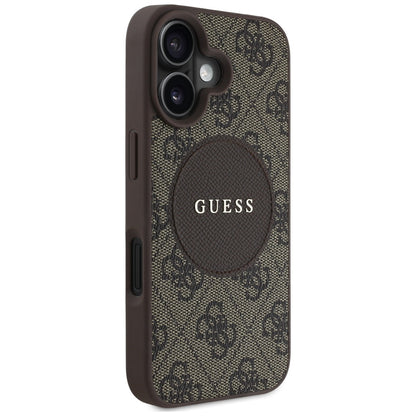 Funda MagSafe para Apple iPhone 16, Guess, 4G Circle Classic Logo, Marrón