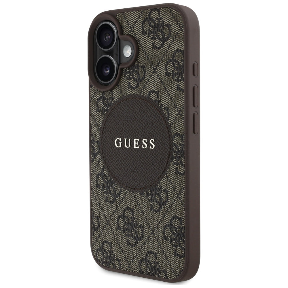 Funda MagSafe para Apple iPhone 16, Guess, 4G Circle Classic Logo, Marrón