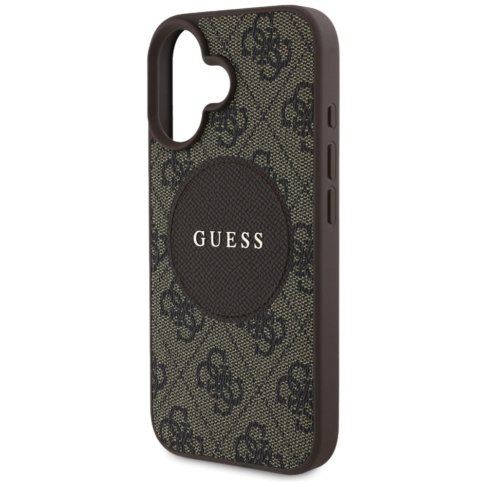 Funda MagSafe para Apple iPhone 16, Guess, 4G Circle Classic Logo, Marrón