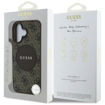 Funda MagSafe para Apple iPhone 16, Guess, 4G Circle Classic Logo, Marrón