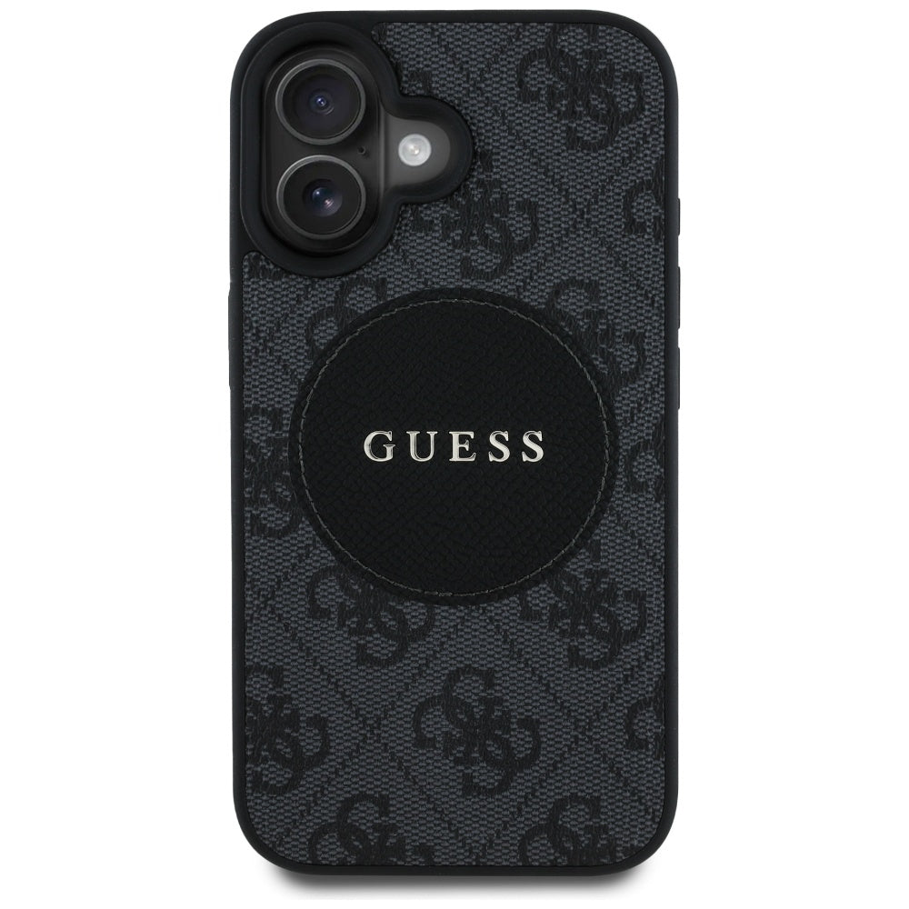 Funda MagSafe para Apple iPhone 16, Guess, 4G Circle Classic Logo, Negra