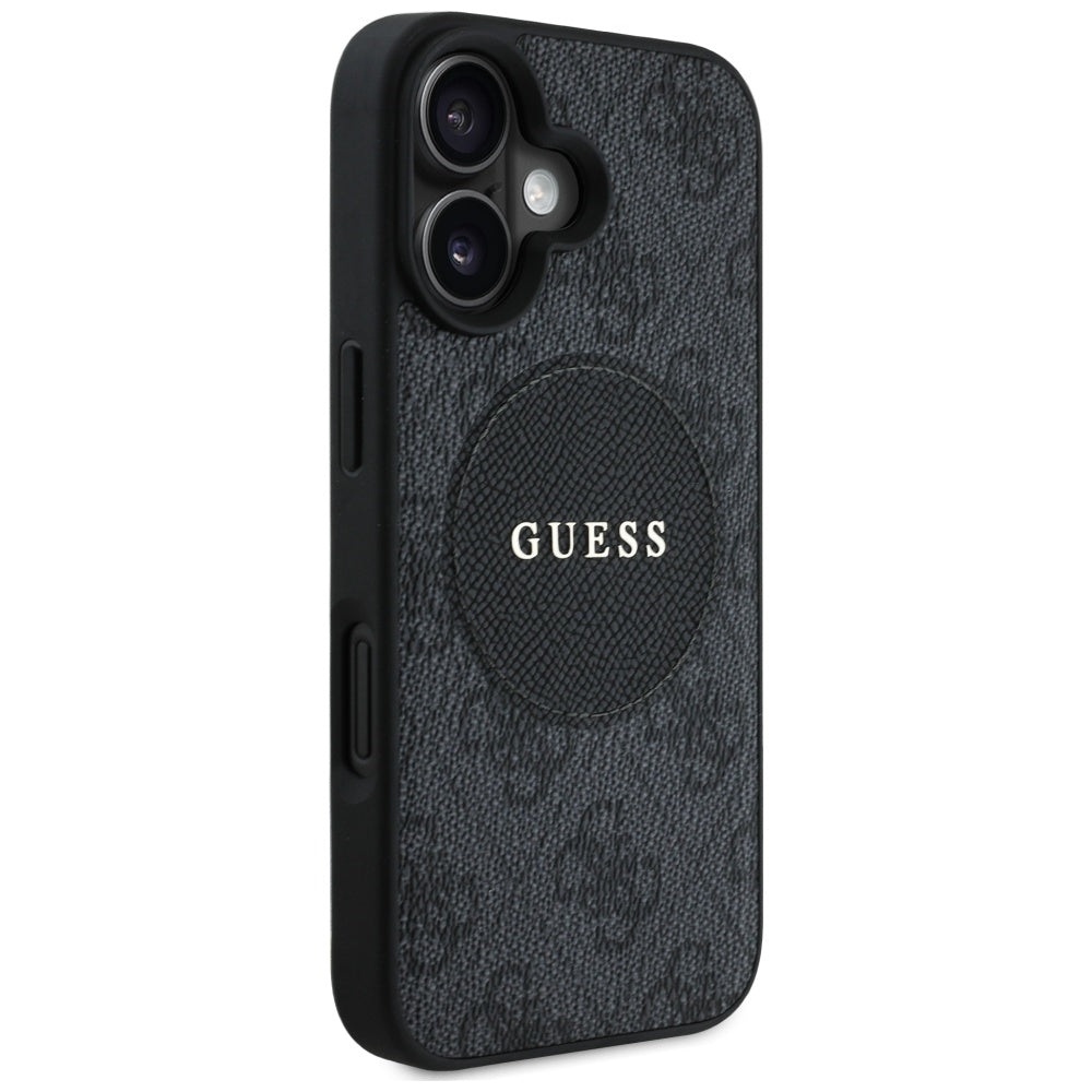 Funda MagSafe para Apple iPhone 16, Guess, 4G Circle Classic Logo, Negra