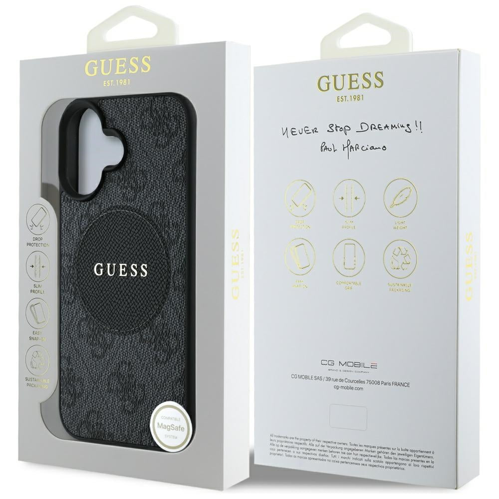 Funda MagSafe para Apple iPhone 16, Guess, 4G Circle Classic Logo, Negra