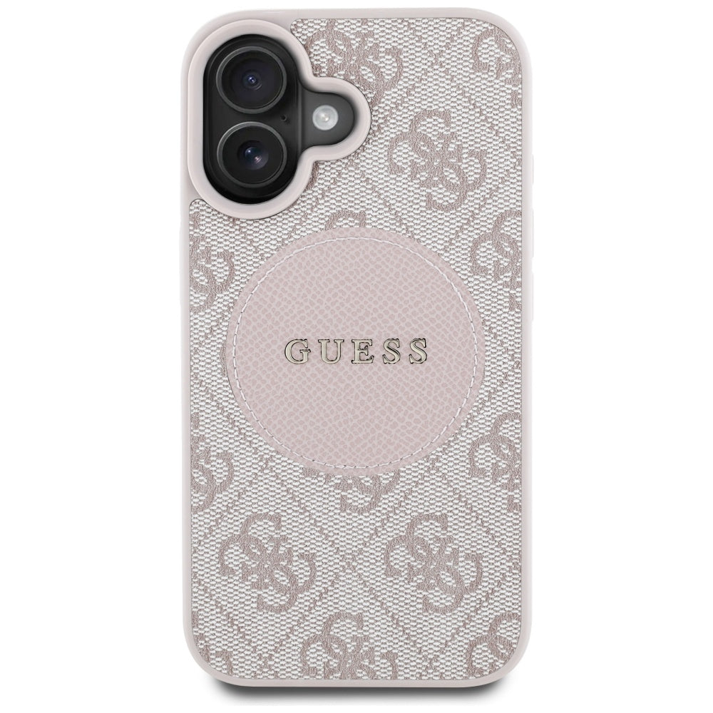 Funda MagSafe para Apple iPhone 16, Guess, 4G Circle Classic Logo, Rosa