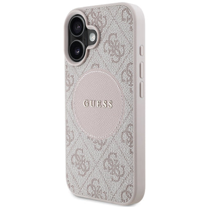 Funda MagSafe para Apple iPhone 16, Guess, 4G Circle Classic Logo, Rosa