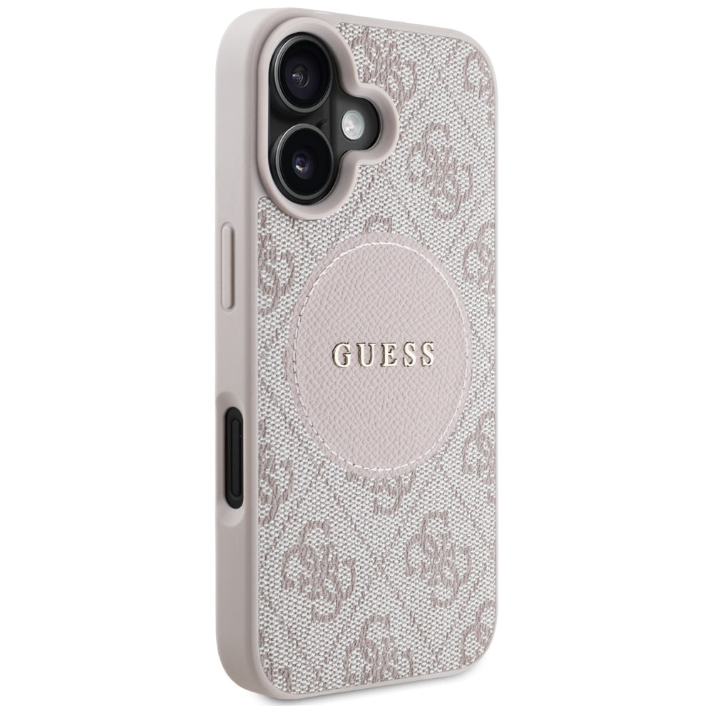 Funda MagSafe para Apple iPhone 16, Guess, 4G Circle Classic Logo, Rosa