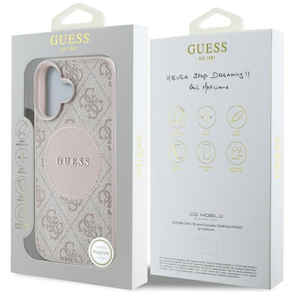 Funda MagSafe para Apple iPhone 16, Guess, 4G Circle Classic Logo, Rosa
