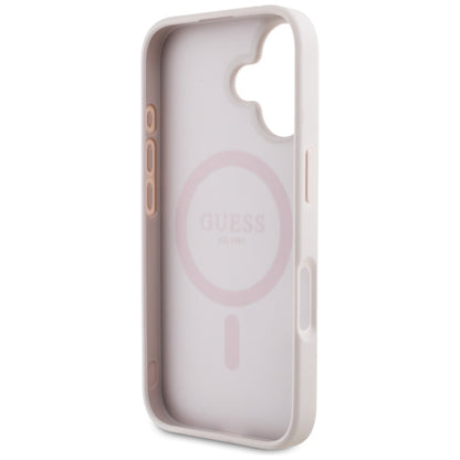 Funda MagSafe para Apple iPhone 16, Guess, 4G Circle Classic Logo, Rosa