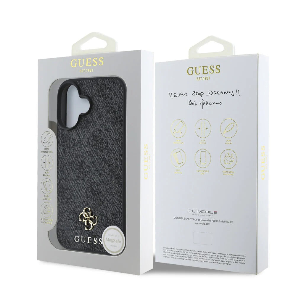 Funda MagSafe para Apple iPhone 16, Guess, 4G Classic, Negra