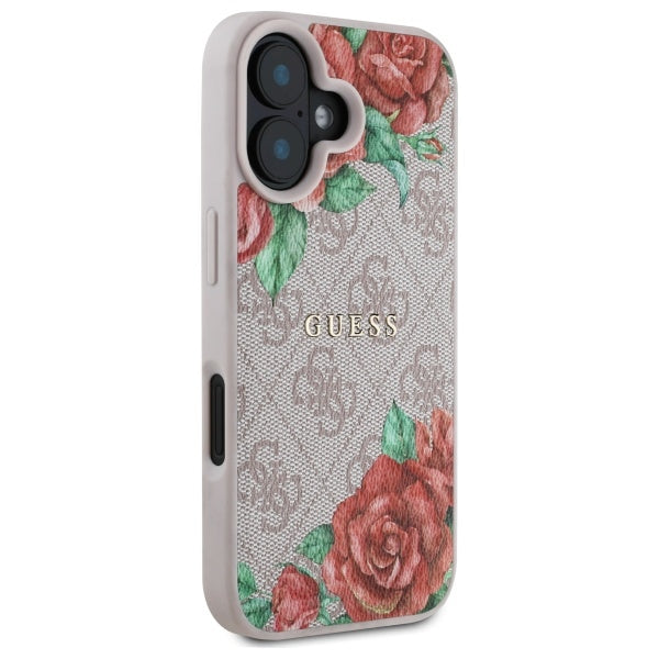 Funda MagSafe para Apple iPhone 16, Guess, 4G Flowers Print, Rosa