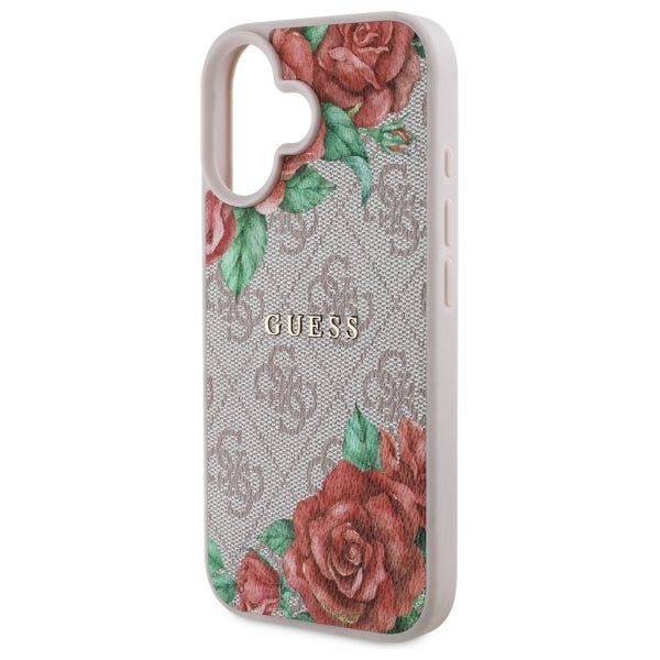 Funda MagSafe para Apple iPhone 16, Guess, 4G Flowers Print, Rosa