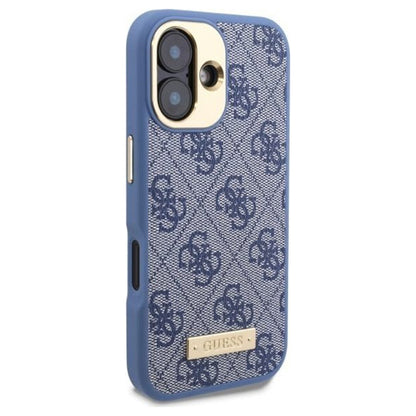 Funda MagSafe para Apple iPhone 16, Guess, 4G Logo Plate, Azul