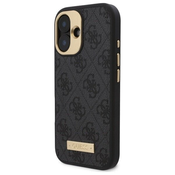 Funda MagSafe para Apple iPhone 16, Guess, 4G Logo Plate, Negra