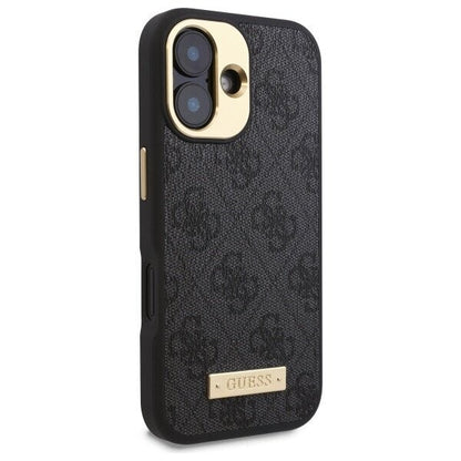 Funda MagSafe para Apple iPhone 16, Guess, 4G Logo Plate, Negra