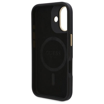 Funda MagSafe para Apple iPhone 16, Guess, 4G Logo Plate, Negra