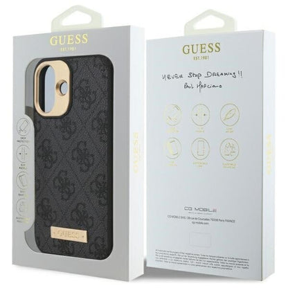 Funda MagSafe para Apple iPhone 16, Guess, 4G Logo Plate, Negra