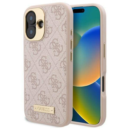 Funda MagSafe para Apple iPhone 16, Guess, 4G Logo Plate, Rosa