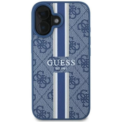 Funda MagSafe para Apple iPhone 16, Guess, 4G Printed Stripes, Azul
