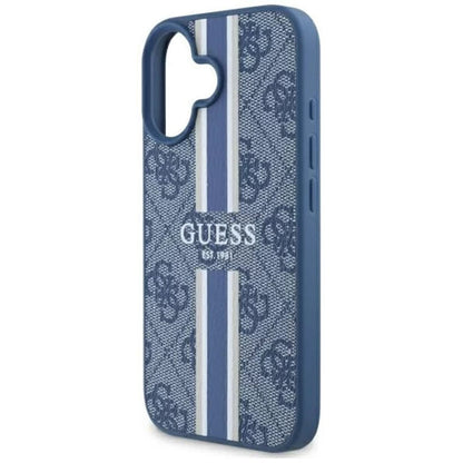 Funda MagSafe para Apple iPhone 16, Guess, 4G Printed Stripes, Azul