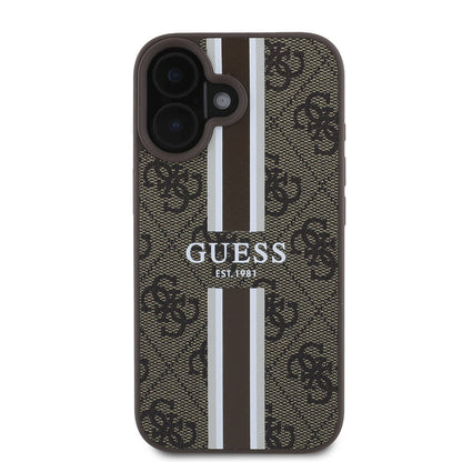 Funda MagSafe para Apple iPhone 16, Guess, 4G Printed Stripes, Marrón