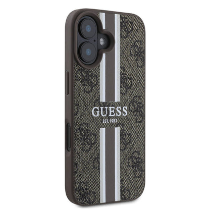 Funda MagSafe para Apple iPhone 16, Guess, 4G Printed Stripes, Marrón