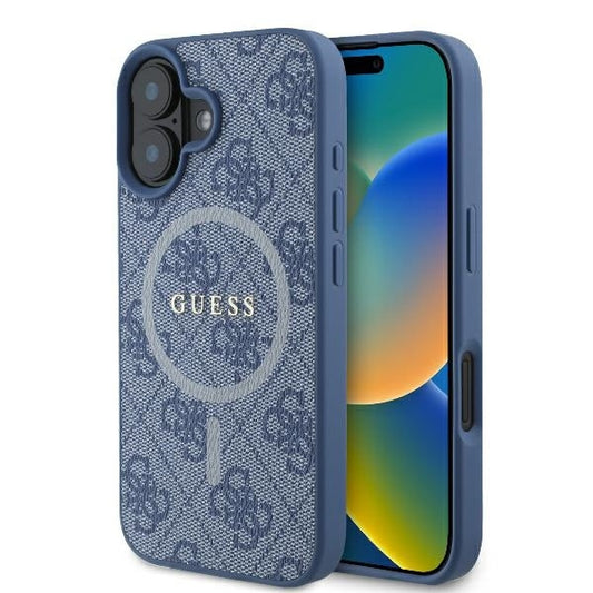 Funda MagSafe para Apple iPhone 16, Guess, 4G Ring Classic Logo, Azul
