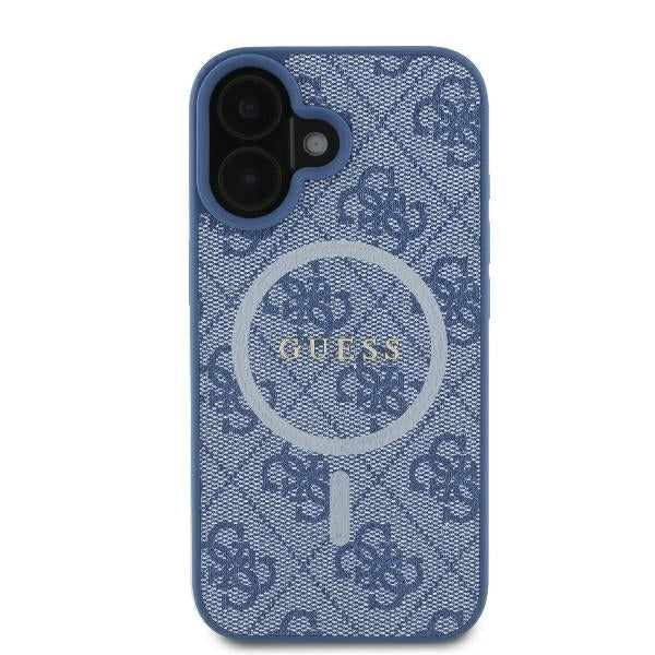 Funda MagSafe para Apple iPhone 16, Guess, 4G Ring Classic Logo, Azul