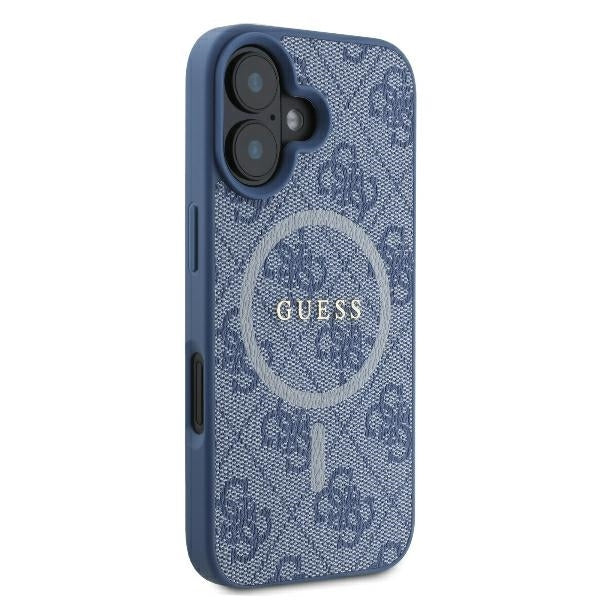 Funda MagSafe para Apple iPhone 16, Guess, 4G Ring Classic Logo, Azul