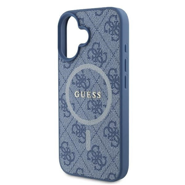 Funda MagSafe para Apple iPhone 16, Guess, 4G Ring Classic Logo, Azul