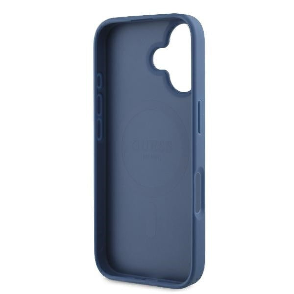 Funda MagSafe para Apple iPhone 16, Guess, 4G Ring Classic Logo, Azul