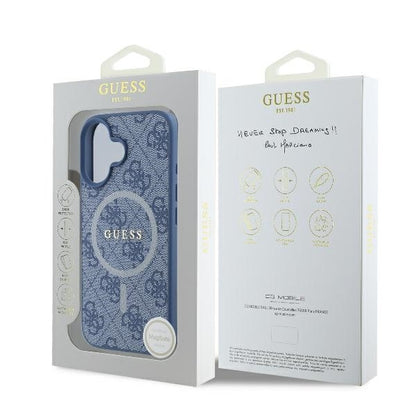 Funda MagSafe para Apple iPhone 16, Guess, 4G Ring Classic Logo, Azul