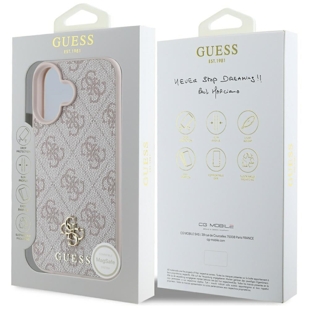 Funda MagSafe para Apple iPhone 16, Guess, 4G Small and Classic Logo, Rosa