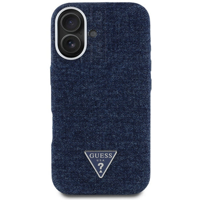 Funda MagSafe para Apple iPhone 16, Guess, Denim Triangle Logo, Azul
