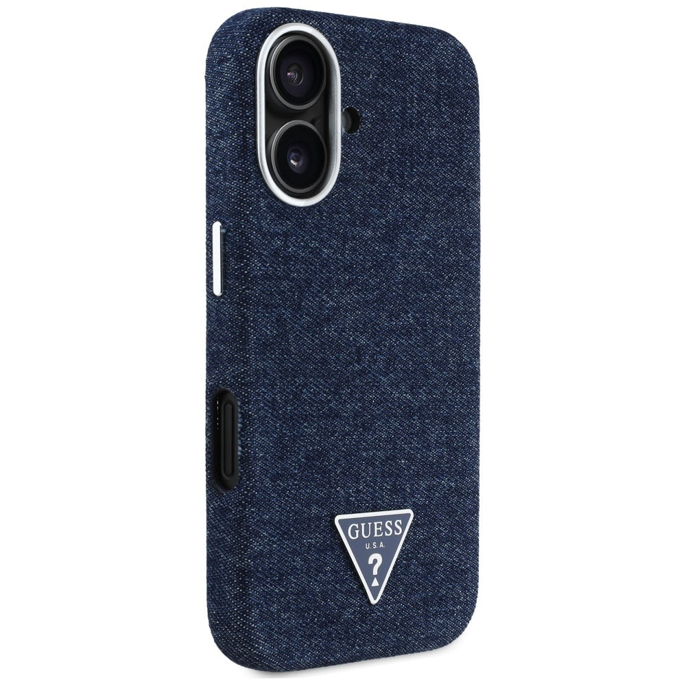 Funda MagSafe para Apple iPhone 16, Guess, Denim Triangle Logo, Azul