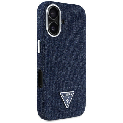 Funda MagSafe para Apple iPhone 16, Guess, Denim Triangle Logo, Azul