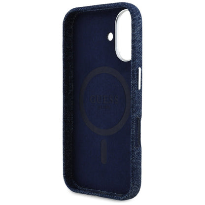 Funda MagSafe para Apple iPhone 16, Guess, Denim Triangle Logo, Azul