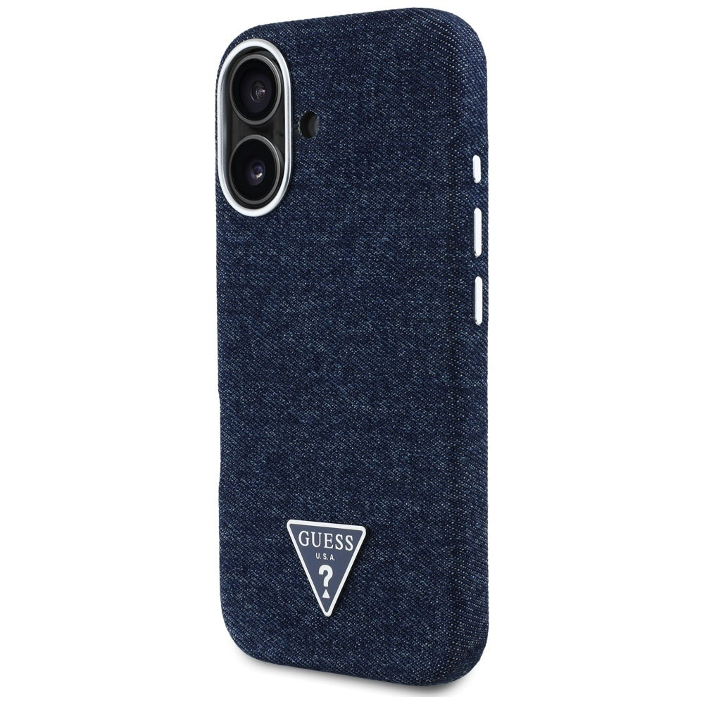 Funda MagSafe para Apple iPhone 16, Guess, Denim Triangle Logo, Azul