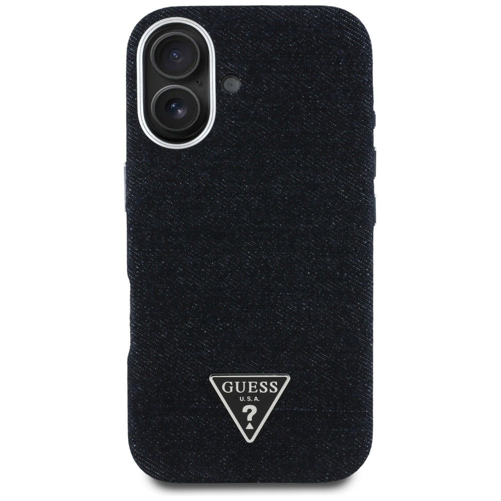 Funda MagSafe para Apple iPhone 16, Guess, Denim Triangle Logo, Negra